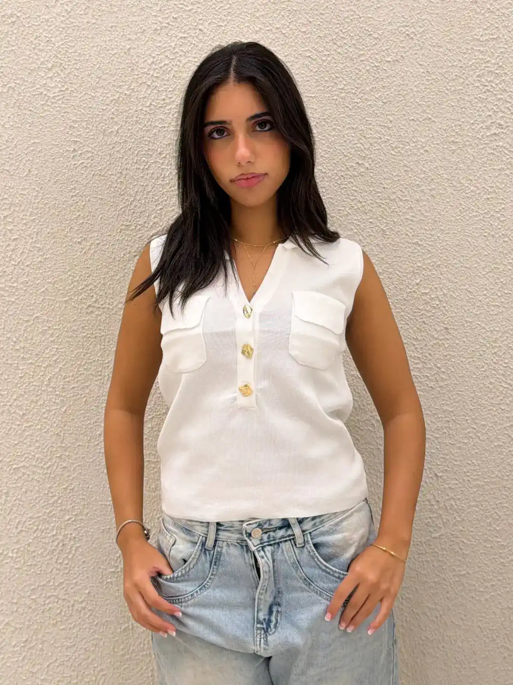 Golden buttoned top