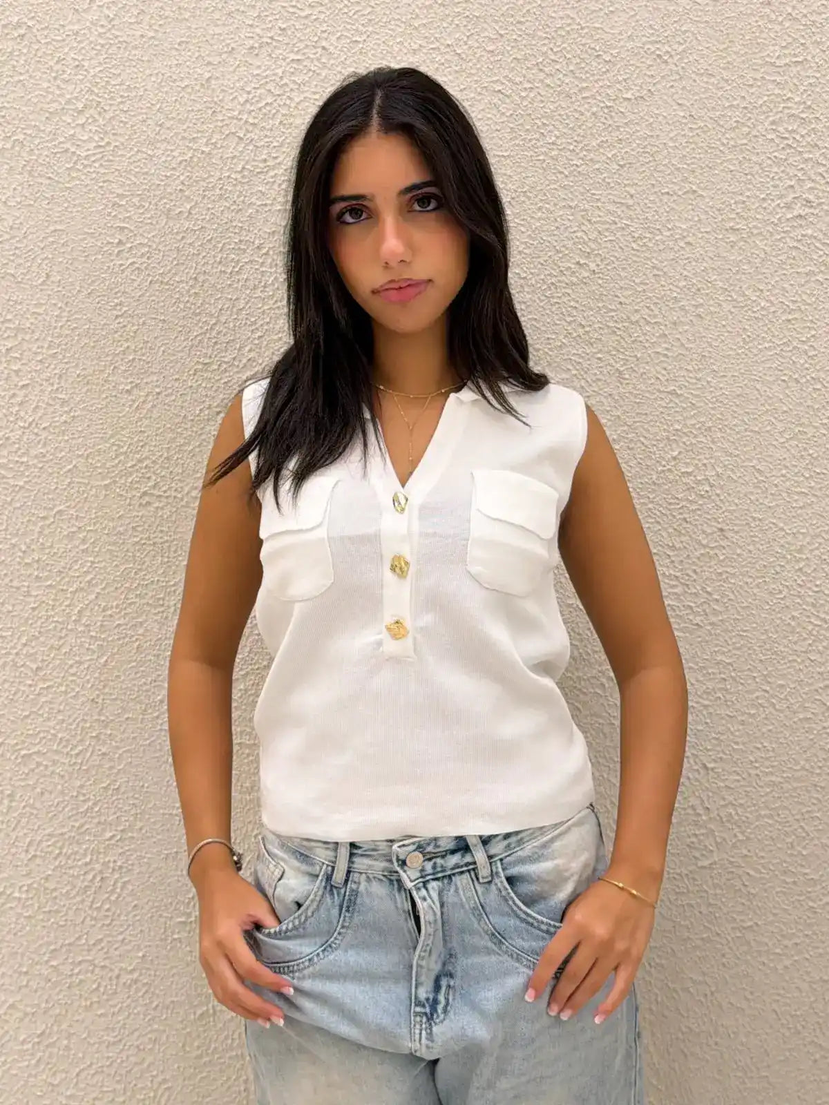 Golden buttoned top